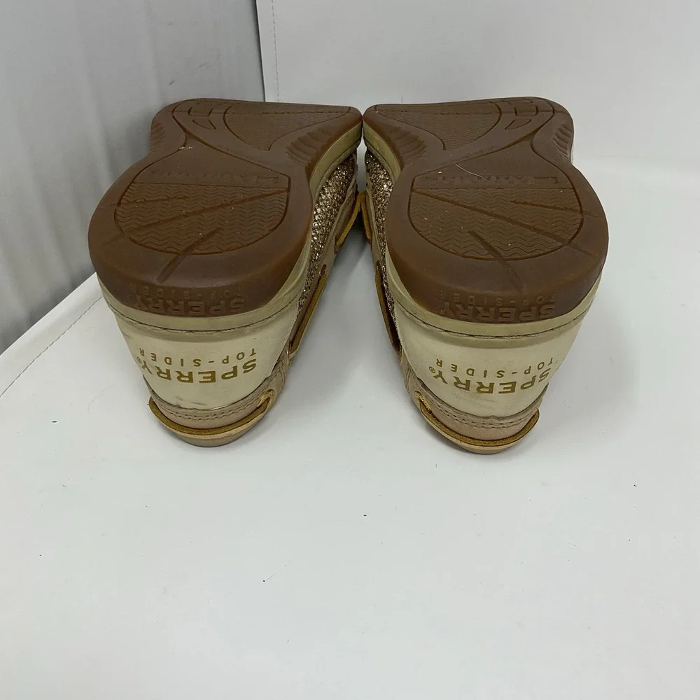 Sperry Top Sider Boat Shoes Womens 7.5 Tan Gold Glitter Angelfish 9101759